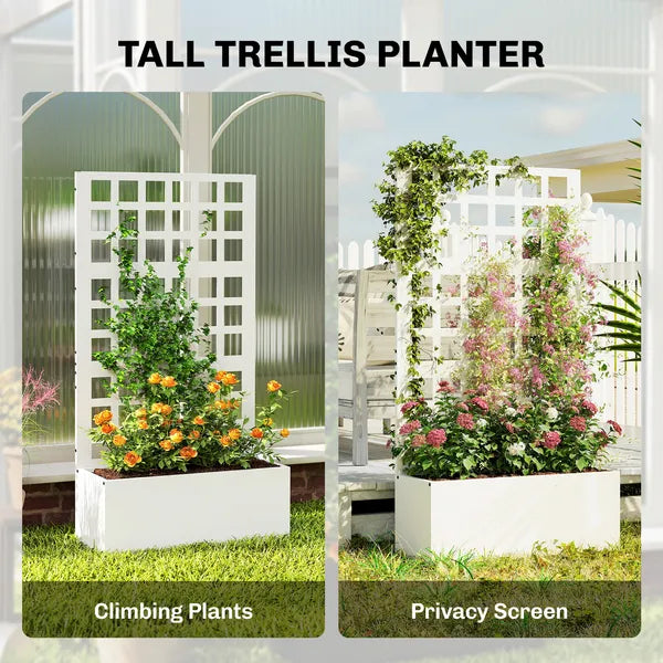 Outsunny Galvanized Raised Garden Bed Planter Box with Trellis for Climbing Plants, Vegetable, Vines, 24 Inch x 9 Inch x 44.5 Inch, White - product image 5