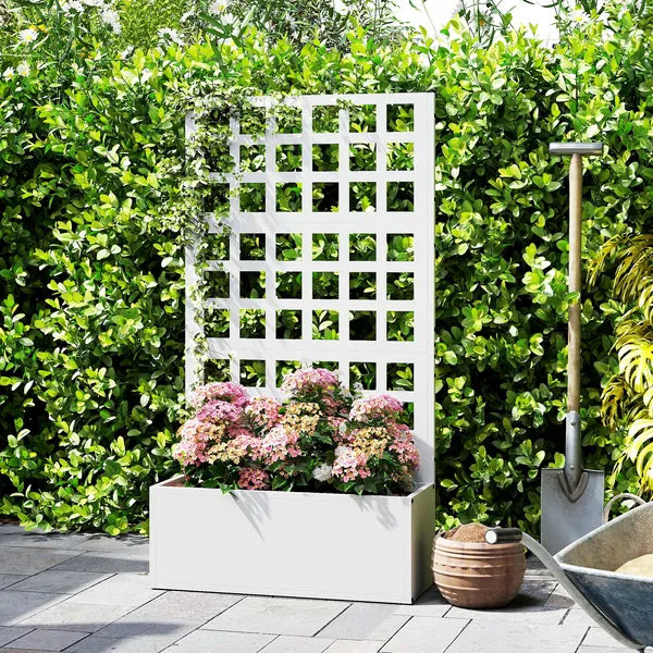 Outsunny Galvanized Raised Garden Bed Planter Box with Trellis for Climbing Plants, Vegetable, Vines, 24 Inch x 9 Inch x 44.5 Inch, White - product image 8
