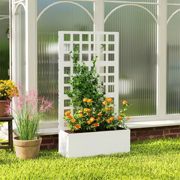 Outsunny Galvanized Raised Garden Bed Planter Box with Trellis for Climbing Plants, Vegetable, Vines, 24 Inch x 9 Inch x 44.5 Inch, White - product image 9