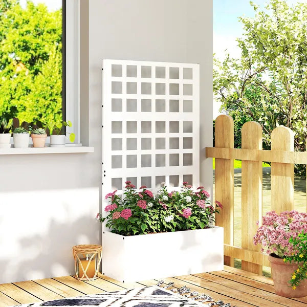 Outsunny Galvanized Raised Garden Bed Planter Box with Trellis for Climbing Plants, Vegetable, Vines, 24 Inch x 9 Inch x 44.5 Inch, White - product image 10