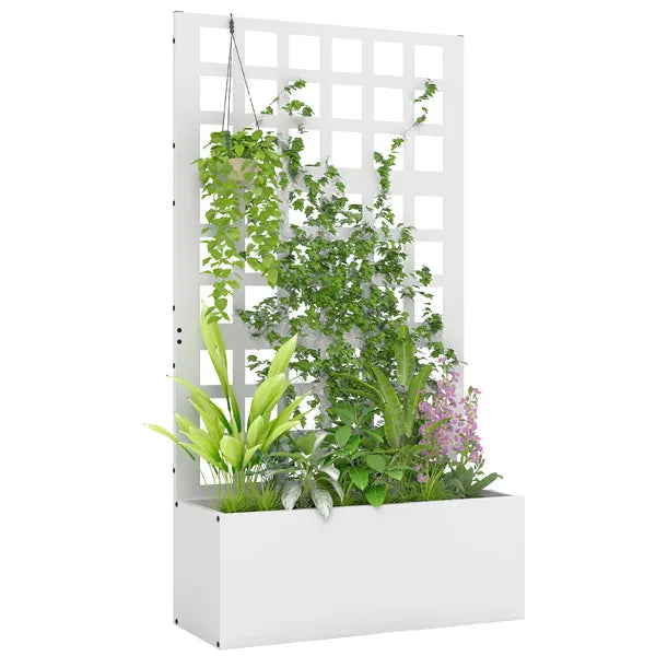 Outsunny Galvanized Raised Garden Bed Planter Box with Trellis for Climbing Plants, Vegetable, Vines, 24 Inch x 9 Inch x 44.5 Inch, White - product image 11
