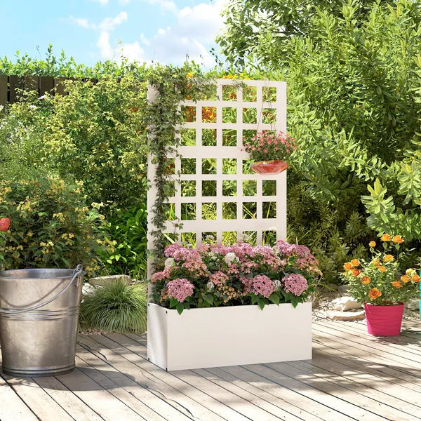 Outsunny Galvanized Raised Garden Bed Planter Box with Trellis for Climbing Plants, Vegetable, Vines, 24 Inch x 9 Inch x 44.5 Inch, White - product image 7