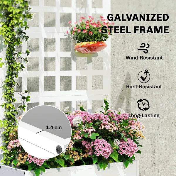 Outsunny Galvanized Raised Garden Bed Planter Box with Trellis for Climbing Plants, Vegetable, Vines, 24 Inch x 9 Inch x 44.5 Inch, White - product image 4