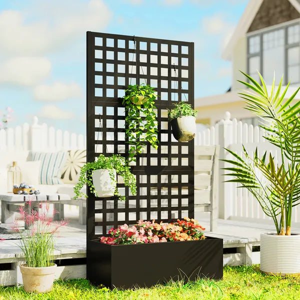 Outsunny Galvanized Raised Garden Bed Planter Box with Trellis for Climbing Plants, Vegetable, Vines, 35 Inch x 16 Inch x 70 Inch, Black - product image 2