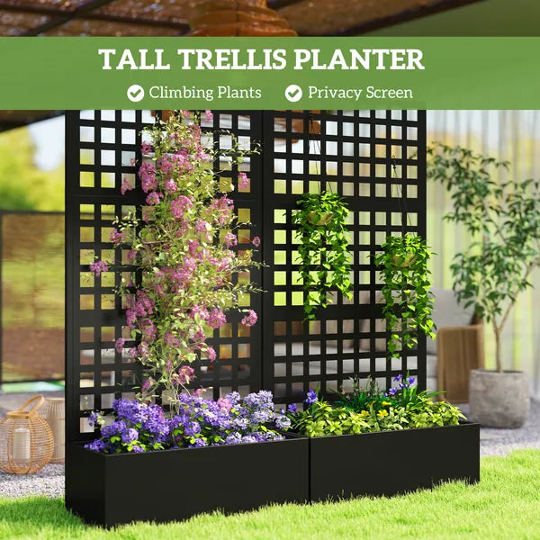 Outsunny Galvanized Raised Garden Bed Planter Box with Trellis for Climbing Plants, Vegetable, Vines, 35 Inch x 16 Inch x 70 Inch, Black - product image 5