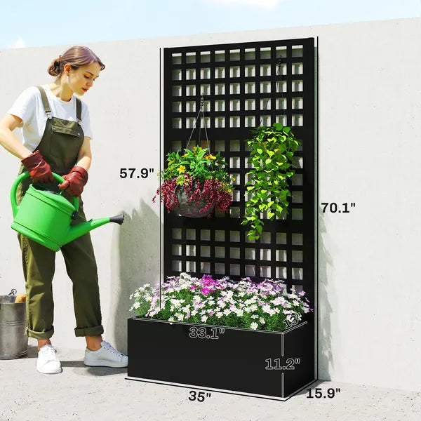 Outsunny Galvanized Raised Garden Bed Planter Box with Trellis for Climbing Plants, Vegetable, Vines, 35 Inch x 16 Inch x 70 Inch, Black - product image 3