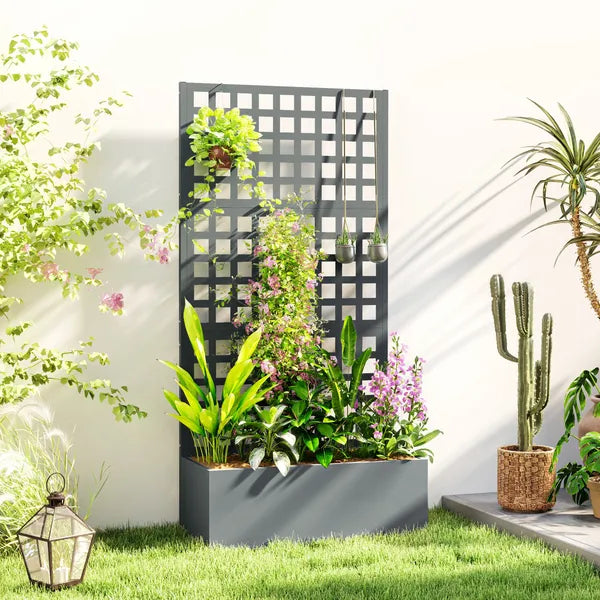 Outsunny Galvanized Raised Garden Bed Planter Box with Trellis for Climbing Plants, Vegetable, Vines, 35" x 16" x 70", Gray - product image 2