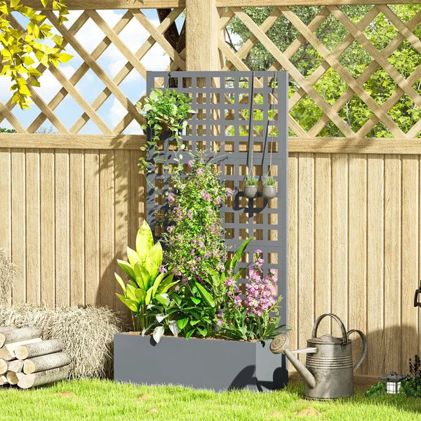 Outsunny Galvanized Raised Garden Bed Planter Box with Trellis for Climbing Plants, Vegetable, Vines, 35" x 16" x 70", Gray - product image 10