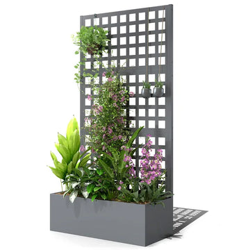 Outsunny Galvanized Raised Garden Bed Planter Box with Trellis for Climbing Plants, Vegetable, Vines, 35" x 16" x 70", Gray - product image 1