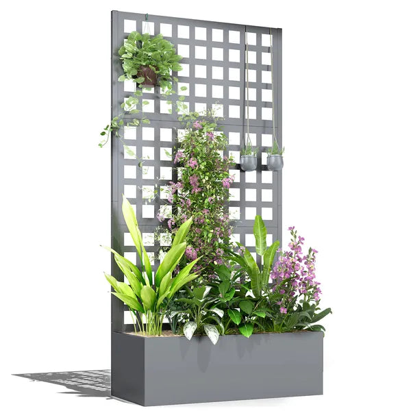 Outsunny Galvanized Raised Garden Bed Planter Box with Trellis for Climbing Plants, Vegetable, Vines, 35" x 16" x 70", Gray - product image 11