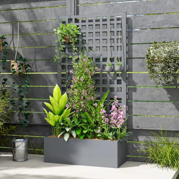 Outsunny Galvanized Raised Garden Bed Planter Box with Trellis for Climbing Plants, Vegetable, Vines, 35" x 16" x 70", Gray - product image 8