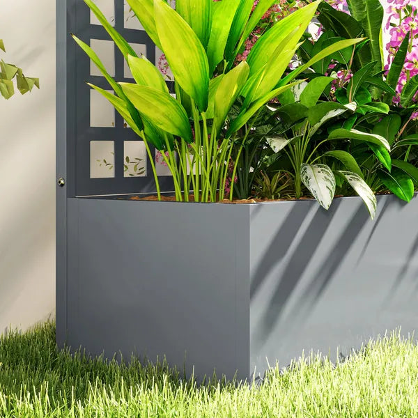 Outsunny Galvanized Raised Garden Bed Planter Box with Trellis for Climbing Plants, Vegetable, Vines, 35" x 16" x 70", Gray - product image 9