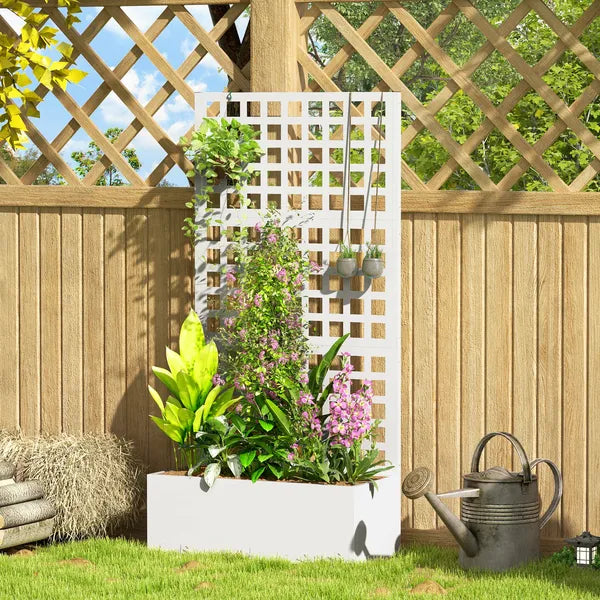 Galvanized Raised Garden Bed Planter Box with Trellis for Climbing Plants, Vegetable, Vines, 35" x 16" x 70", White - product image 10