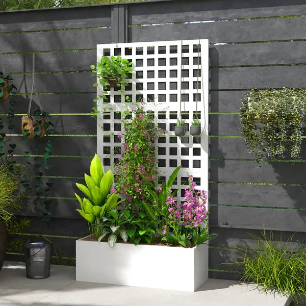 Galvanized Raised Garden Bed Planter Box with Trellis for Climbing Plants, Vegetable, Vines, 35" x 16" x 70", White - product image 8
