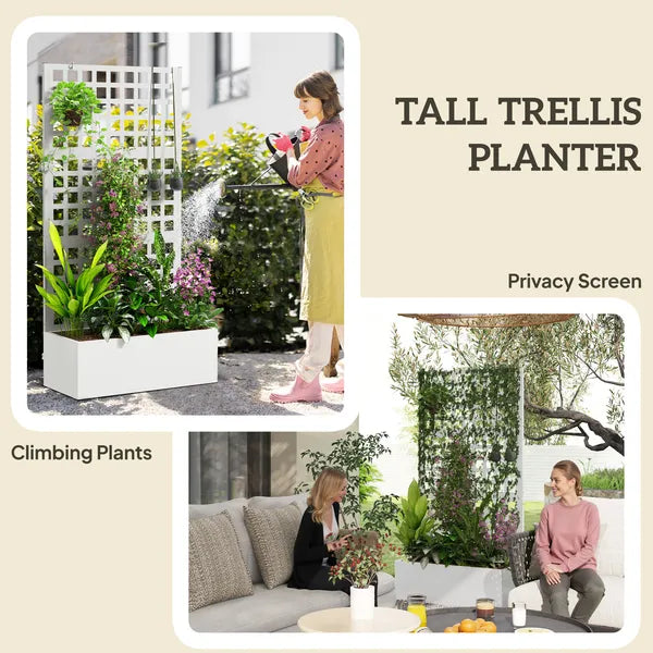 Galvanized Raised Garden Bed Planter Box with Trellis for Climbing Plants, Vegetable, Vines, 35" x 16" x 70", White - product image 5