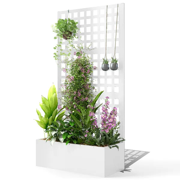 Galvanized Raised Garden Bed Planter Box with Trellis for Climbing Plants, Vegetable, Vines, 35" x 16" x 70", White - product image 1