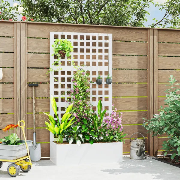 Galvanized Raised Garden Bed Planter Box with Trellis for Climbing Plants, Vegetable, Vines, 35" x 16" x 70", White - product image 2