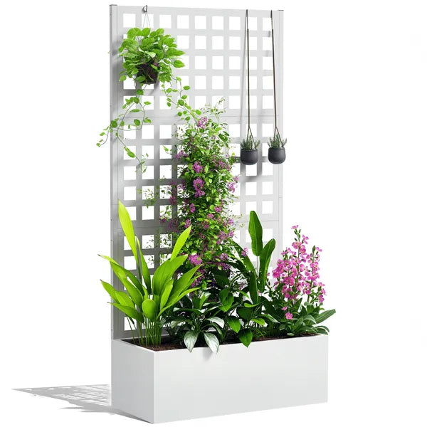 Galvanized Raised Garden Bed Planter Box with Trellis for Climbing Plants, Vegetable, Vines, 35" x 16" x 70", White - product image 11