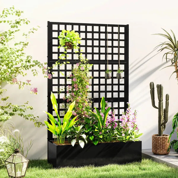 Outsunny Galvanized Raised Garden Bed Planter Box with Trellis for Climbing Plants, Vegetable, Vines, 43 Inch x 16 Inch x 70 Inch, Black - product image 2