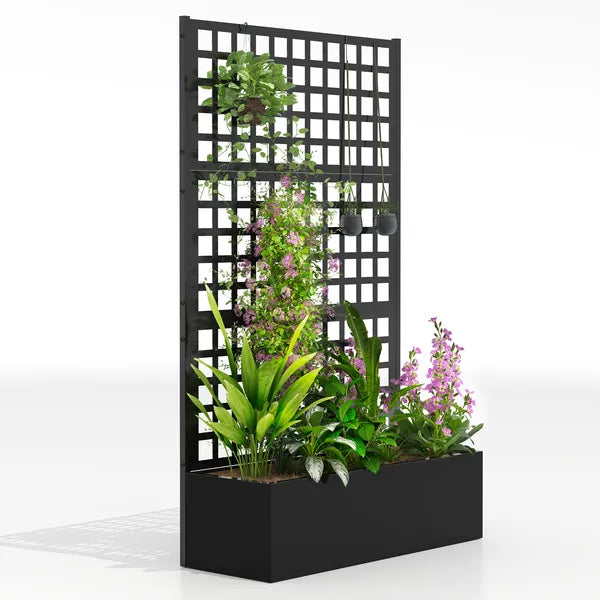 Outsunny Galvanized Raised Garden Bed Planter Box with Trellis for Climbing Plants, Vegetable, Vines, 43 Inch x 16 Inch x 70 Inch, Black - product image 11