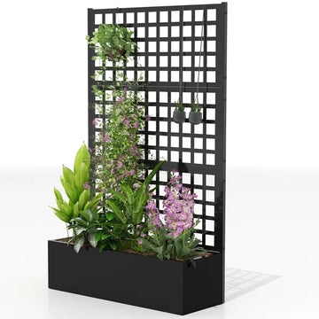 Outsunny Galvanized Raised Garden Bed Planter Box with Trellis for Climbing Plants, Vegetable, Vines, 43 Inch x 16 Inch x 70 Inch, Black - product image 1