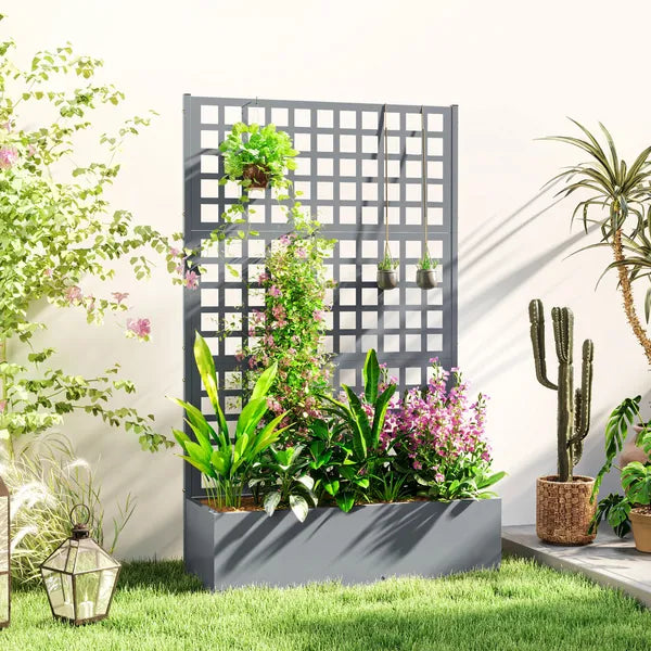 Outsunny Galvanized Raised Garden Bed Planter Box with Trellis for Climbing Plants, Vegetable, Vines, 43" x 16" x 70", Gray - product image 2