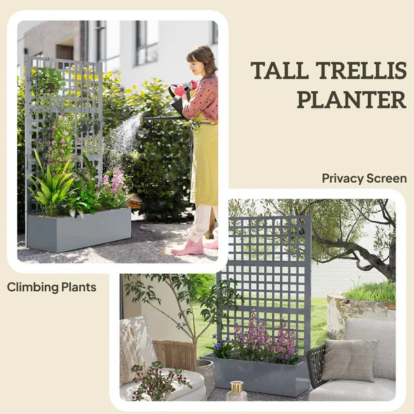 Outsunny Galvanized Raised Garden Bed Planter Box with Trellis for Climbing Plants, Vegetable, Vines, 43" x 16" x 70", Gray - product image 5