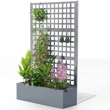 Outsunny Galvanized Raised Garden Bed Planter Box with Trellis for Climbing Plants, Vegetable, Vines, 43" x 16" x 70", Gray - product image 1