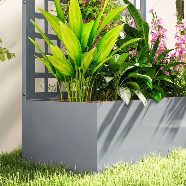 Outsunny Galvanized Raised Garden Bed Planter Box with Trellis for Climbing Plants, Vegetable, Vines, 43" x 16" x 70", Gray - product image 9