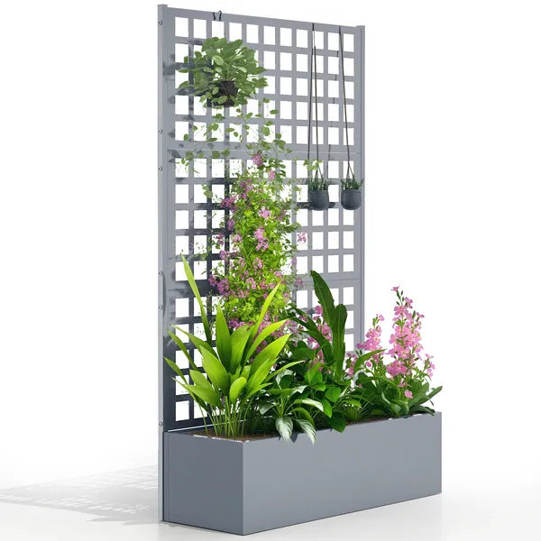 Outsunny Galvanized Raised Garden Bed Planter Box with Trellis for Climbing Plants, Vegetable, Vines, 43" x 16" x 70", Gray - product image 11