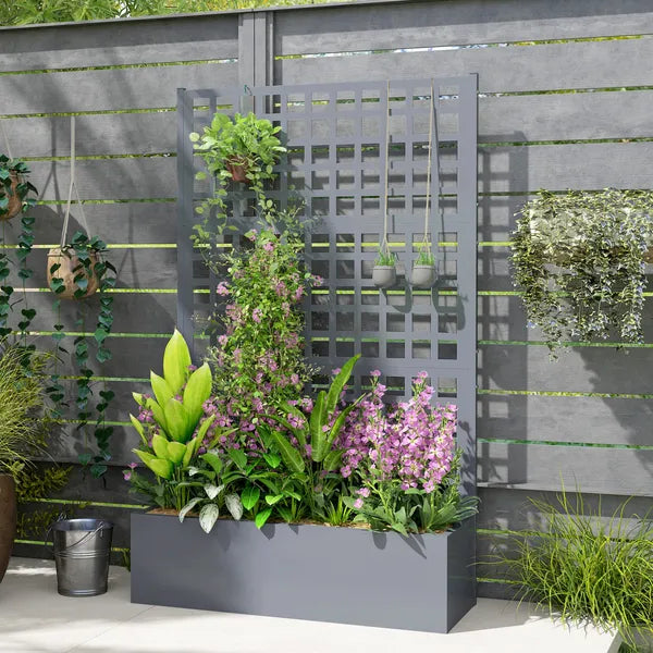 Outsunny Galvanized Raised Garden Bed Planter Box with Trellis for Climbing Plants, Vegetable, Vines, 43" x 16" x 70", Gray - product image 8