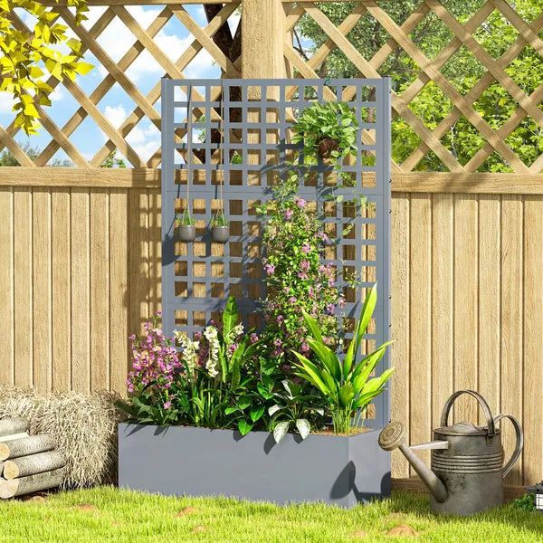 Outsunny Galvanized Raised Garden Bed Planter Box with Trellis for Climbing Plants, Vegetable, Vines, 43" x 16" x 70", Gray - product image 10