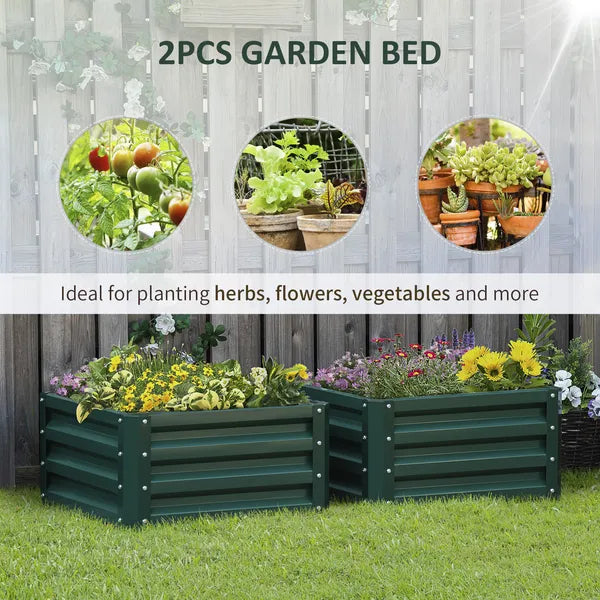 2 Pack Galvanized Raised Garden Beds with Open Bottom, Green - product image 4