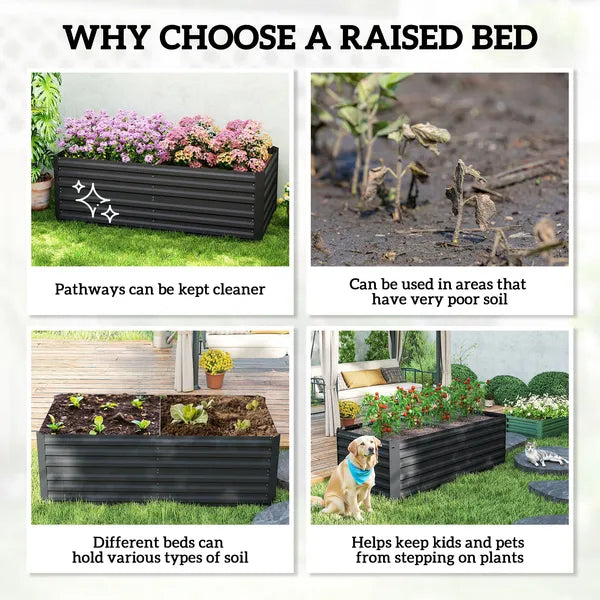Outsunny Galvanized Raised Garden Bed, Steel Outdoor Planters with Reinforced Rods, 71" x 36" x 23", Black - product image 6