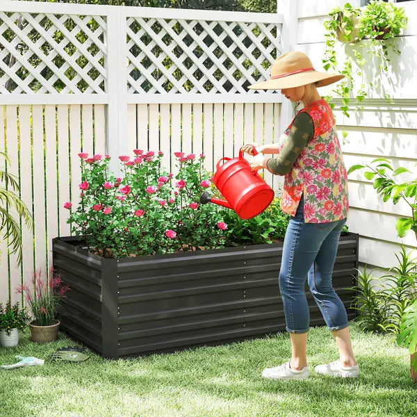 Outsunny Galvanized Raised Garden Bed, Steel Outdoor Planters with Reinforced Rods, 71" x 36" x 23", Black - product image 2