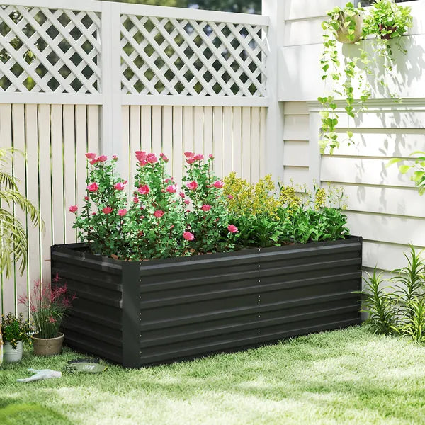 Outsunny Galvanized Raised Garden Bed, Steel Outdoor Planters with Reinforced Rods, 71" x 36" x 23", Black - product image 9