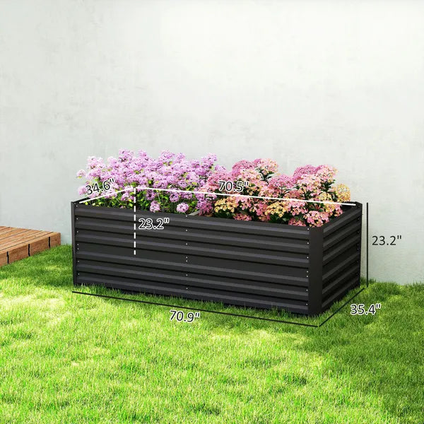 Outsunny Galvanized Raised Garden Bed, Steel Outdoor Planters with Reinforced Rods, 71" x 36" x 23", Black - product image 3