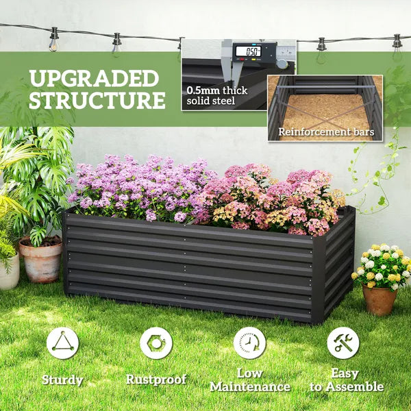 Outsunny Galvanized Raised Garden Bed, Steel Outdoor Planters with Reinforced Rods, 71" x 36" x 23", Black - product image 5