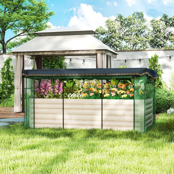 Galvanized Steel Planter Box with Crop Cage and Shade Cloth, Raised Garden Bed for Flowers, Veggies and Herbs, Beige - product image 2