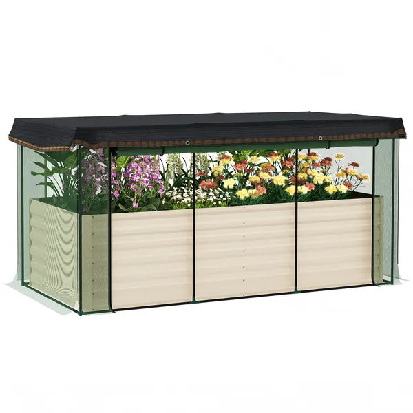 Galvanized Steel Planter Box with Crop Cage and Shade Cloth, Raised Garden Bed for Flowers, Veggies and Herbs, Beige - product image 11