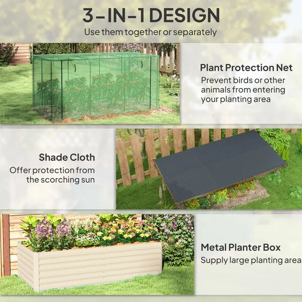 Galvanized Steel Planter Box with Crop Cage and Shade Cloth, Raised Garden Bed for Flowers, Veggies and Herbs, Beige - product image 4