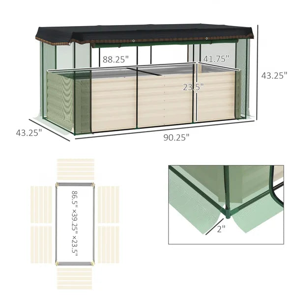 Galvanized Steel Planter Box with Crop Cage and Shade Cloth, Raised Garden Bed for Flowers, Veggies and Herbs, Beige - product image 3