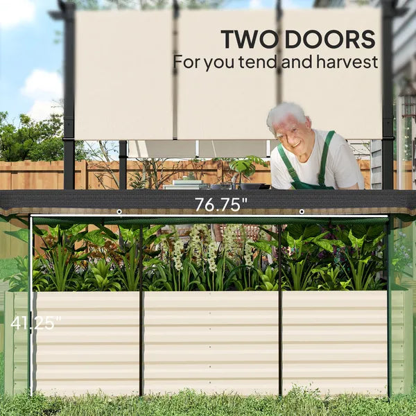 Galvanized Steel Planter Box with Crop Cage and Shade Cloth, Raised Garden Bed for Flowers, Veggies and Herbs, Beige - product image 6