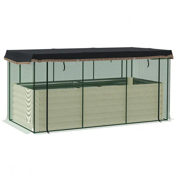 Galvanized Steel Planter Box with Crop Cage and Shade Cloth, Raised Garden Bed for Flowers, Veggies and Herbs, Beige - product image 1