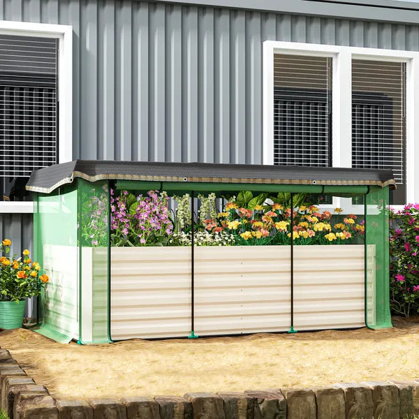 Galvanized Steel Planter Box with Crop Cage and Shade Cloth, Raised Garden Bed for Flowers, Veggies and Herbs, Beige - product image 10