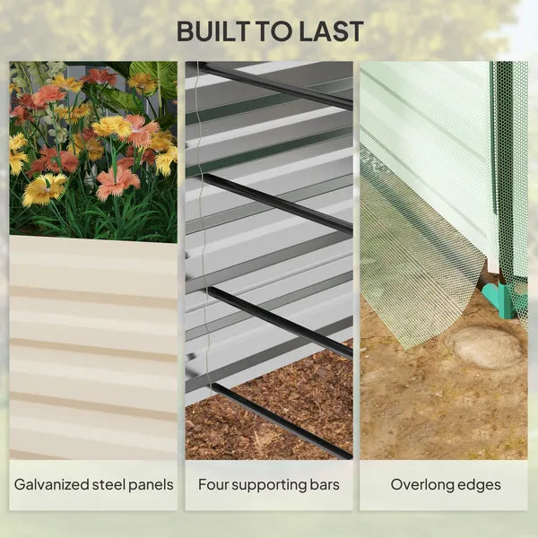 Galvanized Steel Planter Box with Crop Cage and Shade Cloth, Raised Garden Bed for Flowers, Veggies and Herbs, Beige - product image 7