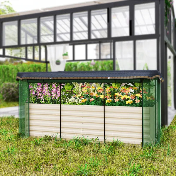 Galvanized Steel Planter Box with Crop Cage and Shade Cloth, Raised Garden Bed for Flowers, Veggies and Herbs, Beige - product image 8