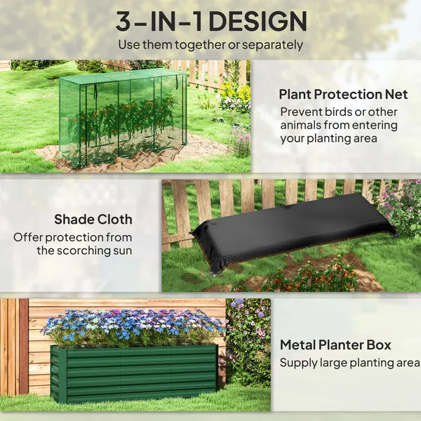 Outsunny Galvanized Steel Planter Box with Crop Cage and Shade Cloth, Raised Garden Bed for Flowers, Veggies and Herbs, Green - product image 4
