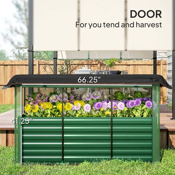 Outsunny Galvanized Steel Planter Box with Crop Cage and Shade Cloth, Raised Garden Bed for Flowers, Veggies and Herbs, Green - product image 6