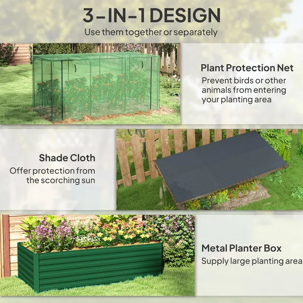 Galvanized Steel Planter Box with Crop Cage and Shade Cloth, Raised Garden Bed for Flowers, Veggies and Herbs, Green - product image 4